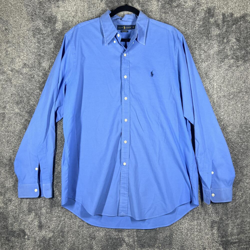 Ralph Lauren Shirt Mens XL Blue Long Sleeve Button Up Polyester Performance
